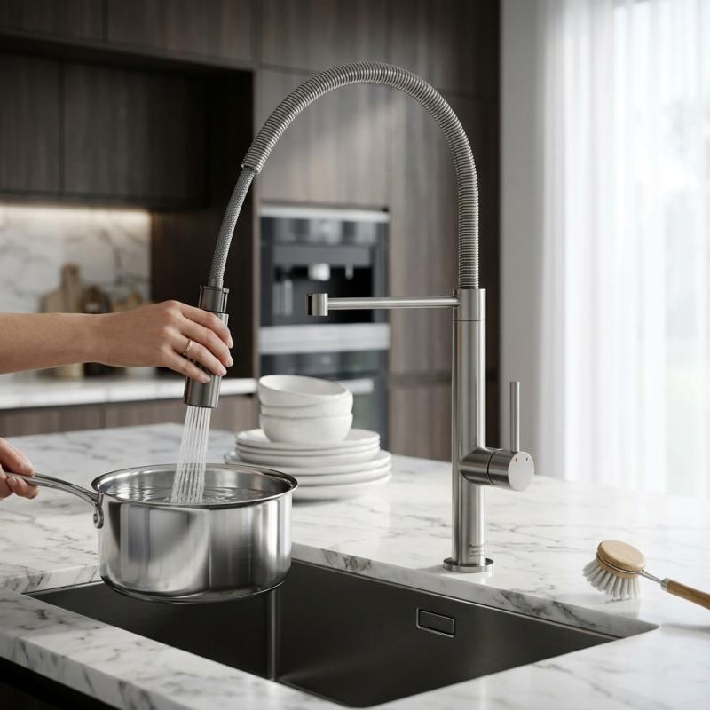 Pure.Sink Luxion massief RVS keukenkraan profi met flexibele uitloop en 2 straalsoorten PLXFLEX-02